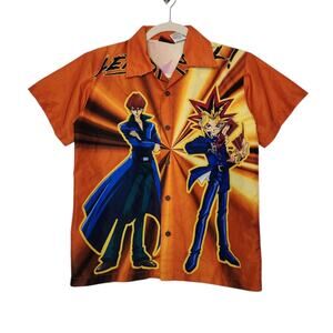 Vintage '96 Yugioh Button Shirt Double Sided All Over Anime Youth Kids 8 Small
